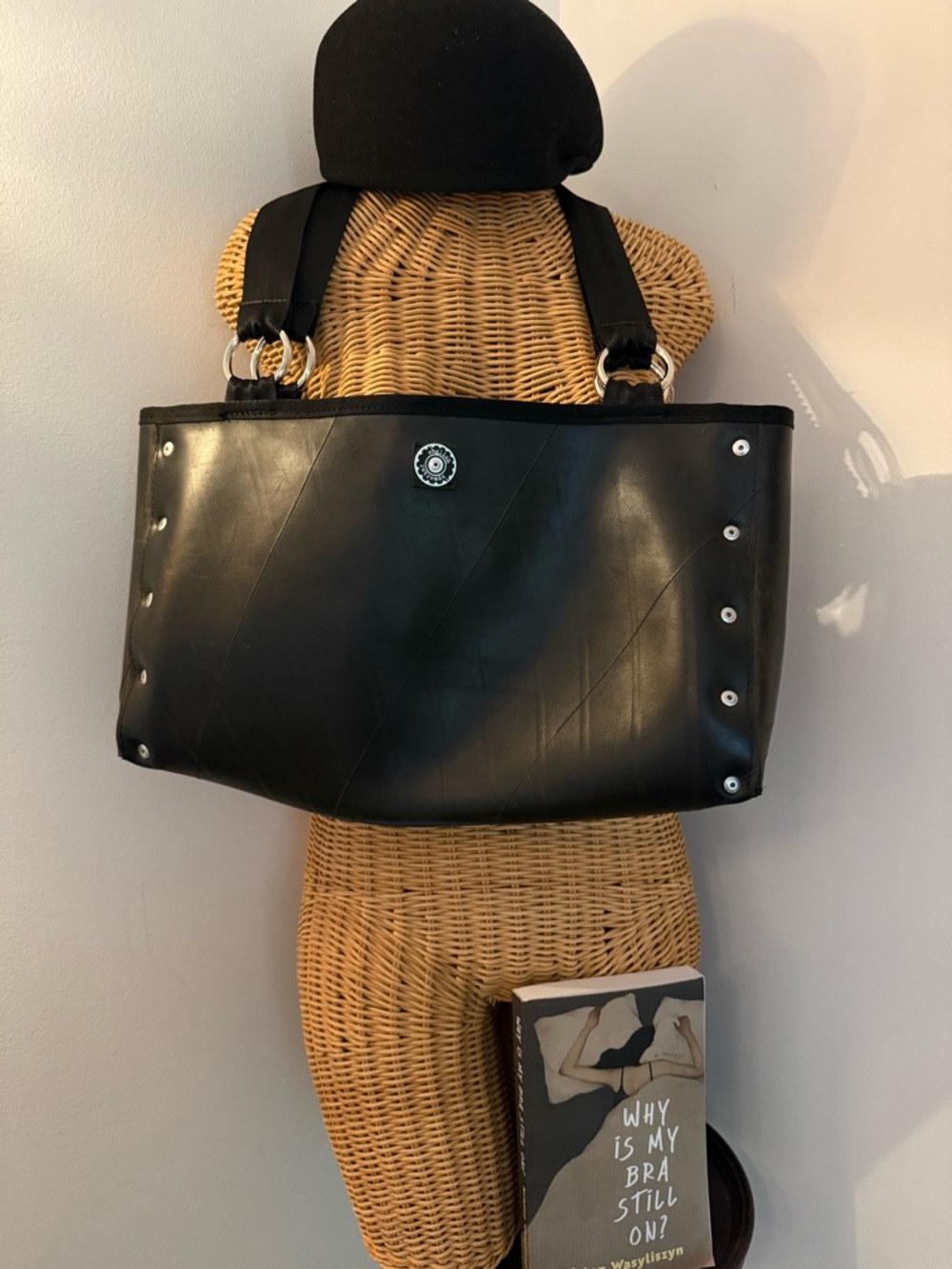 English Retread Classic Black Tote with Silver Stud Accents - Picture 2 of 3